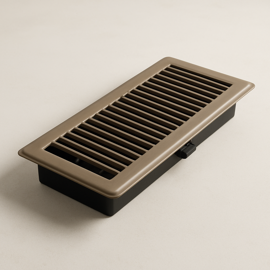 air supply cover resting on a light wood surface with straight side rails and open louvers
