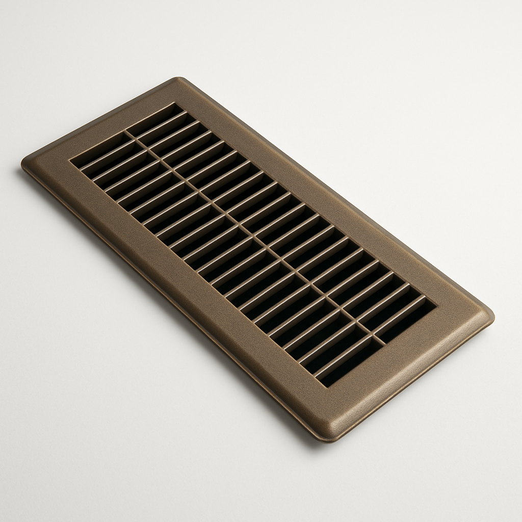 large white floor air vent with a broad face frame and adjustable slatted opening