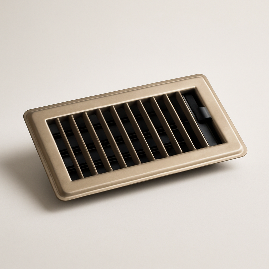 floor air vent with angled louvers and a side control for changing airflow