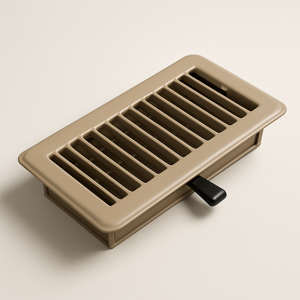 rectangular supply grille shown close up with the internal damper partly closed