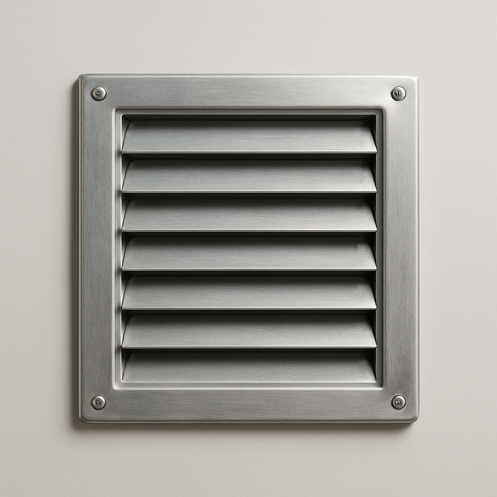 angled close-up of metal hood, folded seams, and square mounting plate