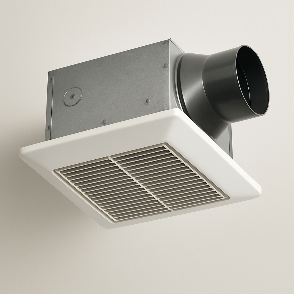 low profile white ceiling vent with square slotted grille mounted in a sample ceiling panel