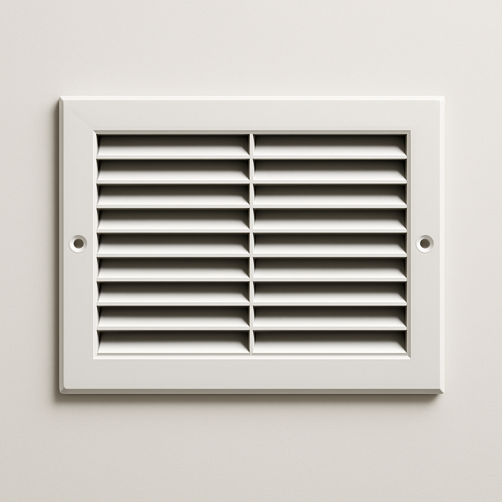 ceiling grille viewed from below with an even frame and open supply slots