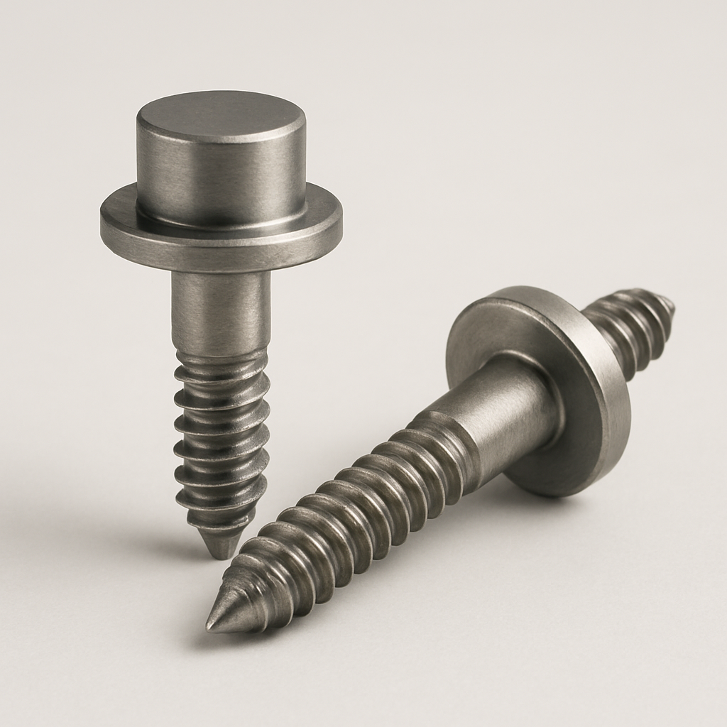close view of short mounting fasteners showing drill points and bright heads