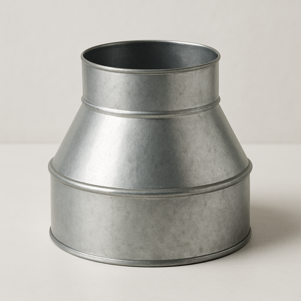 centered tapered metal reducer photographed from the side on a white surface