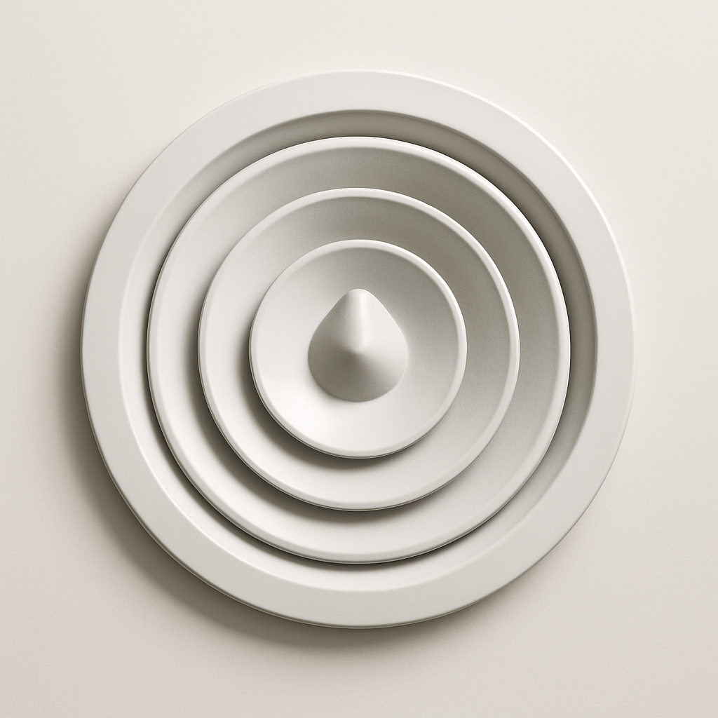 round white metal diffuser with stepped cone center shown against a neutral background