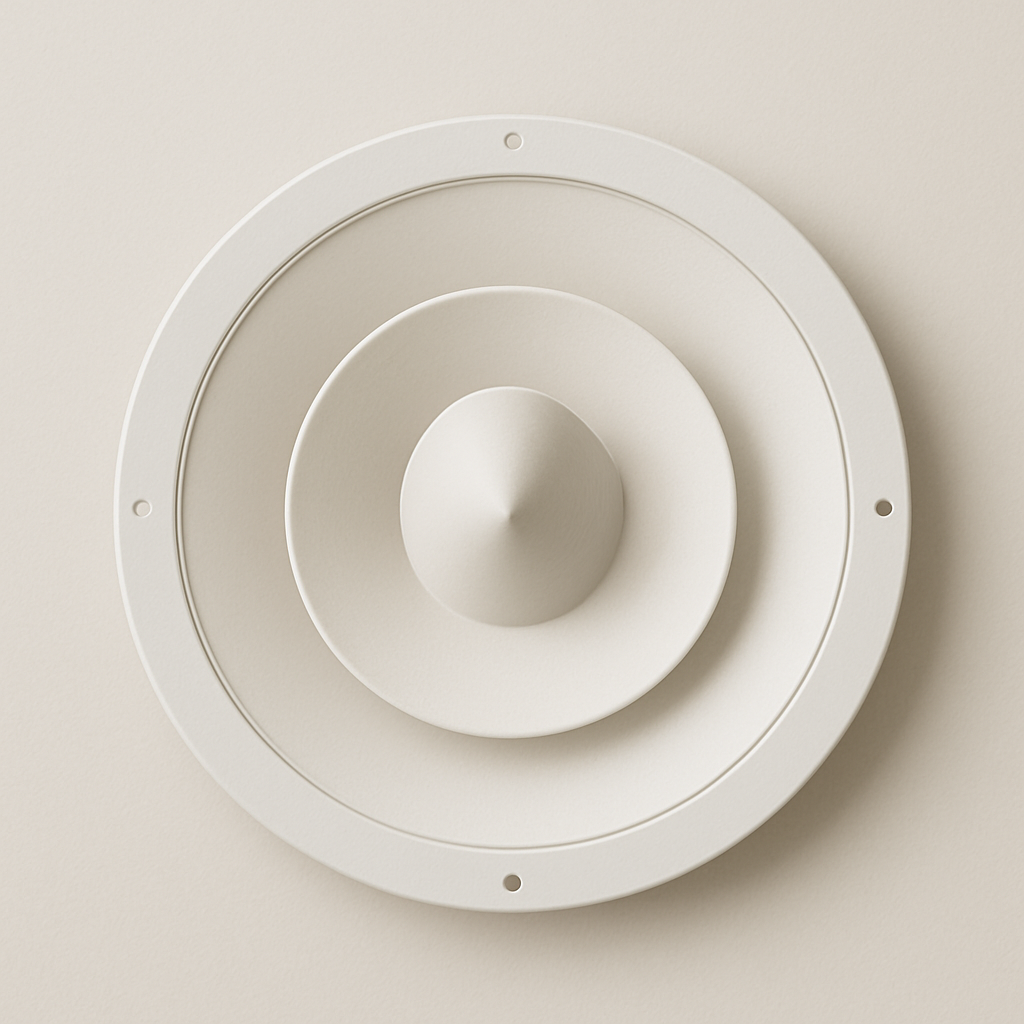 side angle of an adjustable circular cone vent with layered radial surfaces