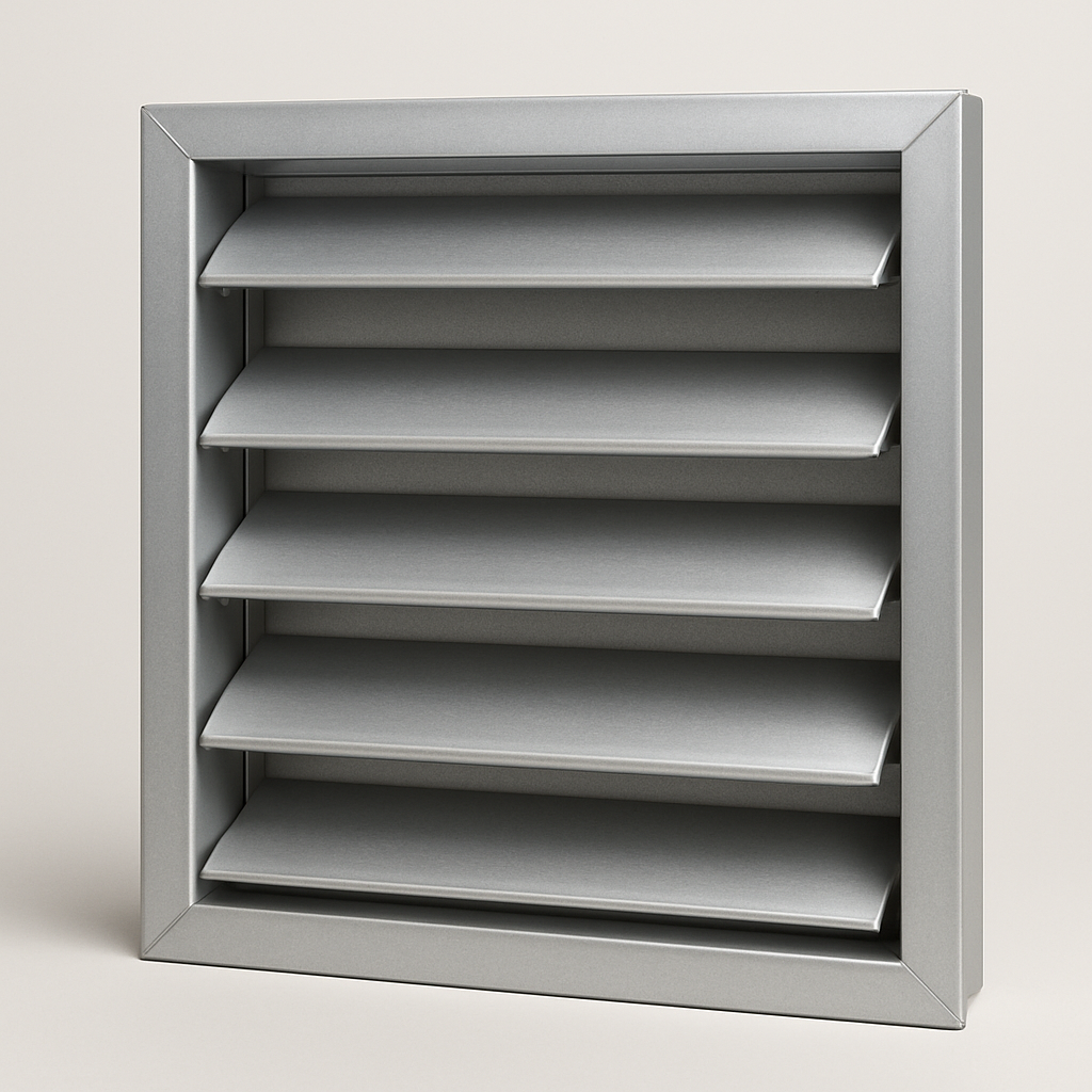 aluminum wall vent with sloped drainable blades and a clean rectangular outer frame