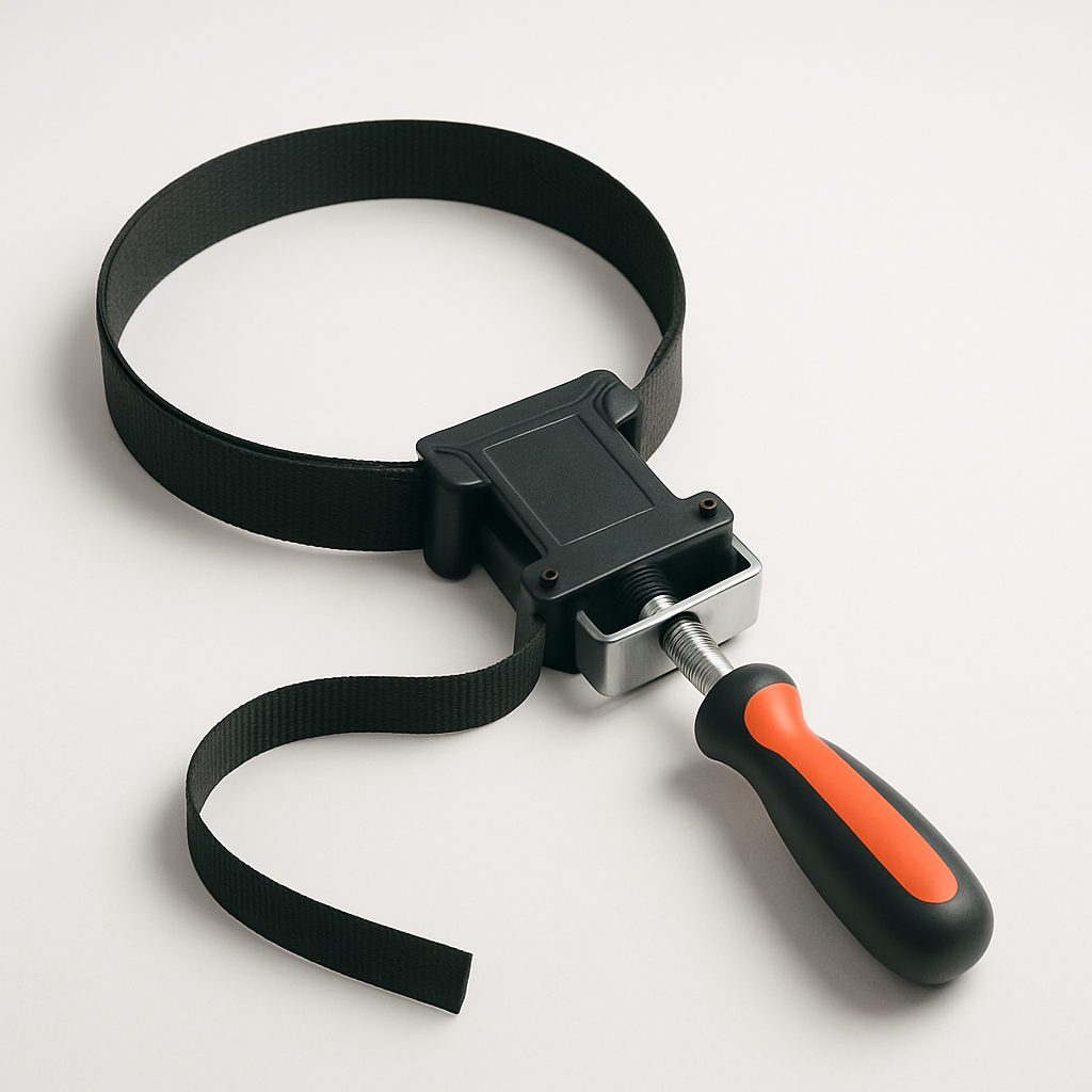 close view of tightening screw and curved band edge for a flexible duct collar