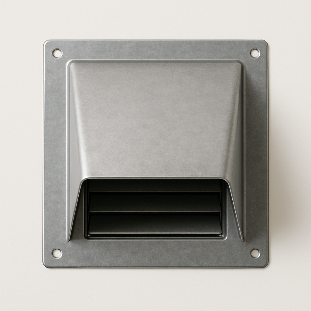 side view of plastic vent hood with open lower outlet and short round duct collar