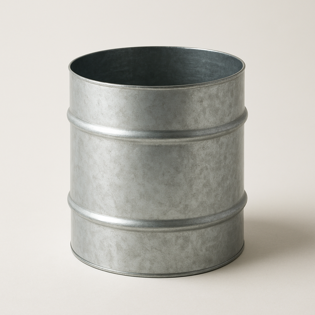 short round galvanized coupling sleeve centered on a light work surface