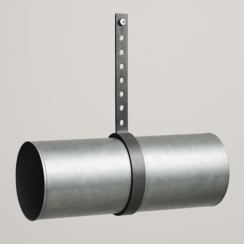 flat metal strap unrolled beside snips, showing punched holes and dull silver finish