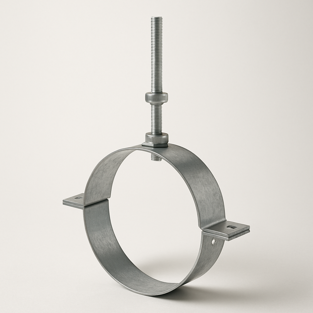 close-up of adjustable support holes and folded metal end on a ceiling bracket