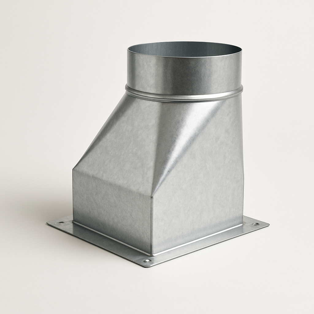 sheet metal duct transition shown in three quarter view with angled flat panels