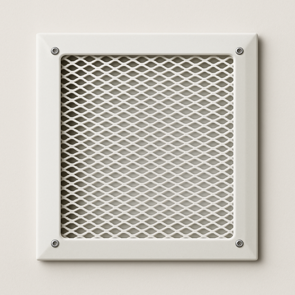 flush white grille set nearly even with a smooth finished wall