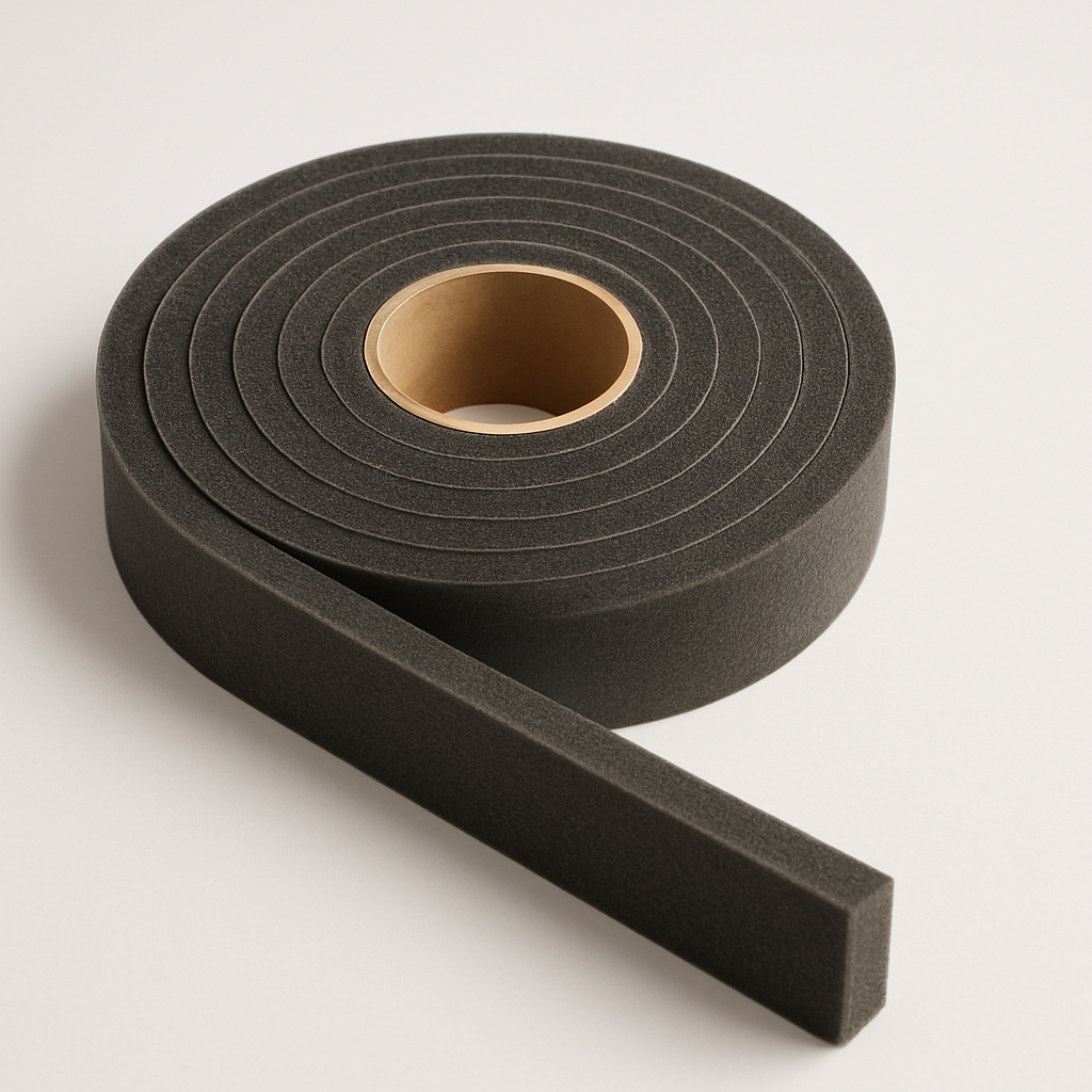 close-up of compressible gasket tape applied along a clean metal flange