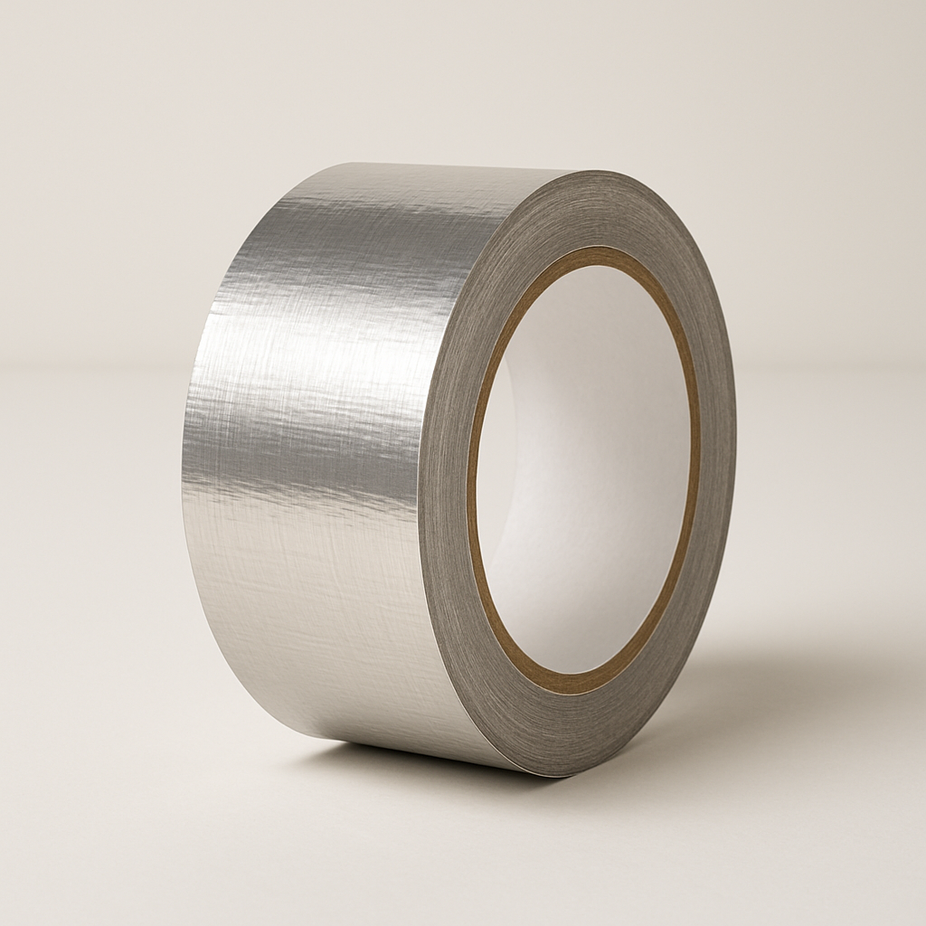 close-up of reflective foil tape surface against a matte gray background