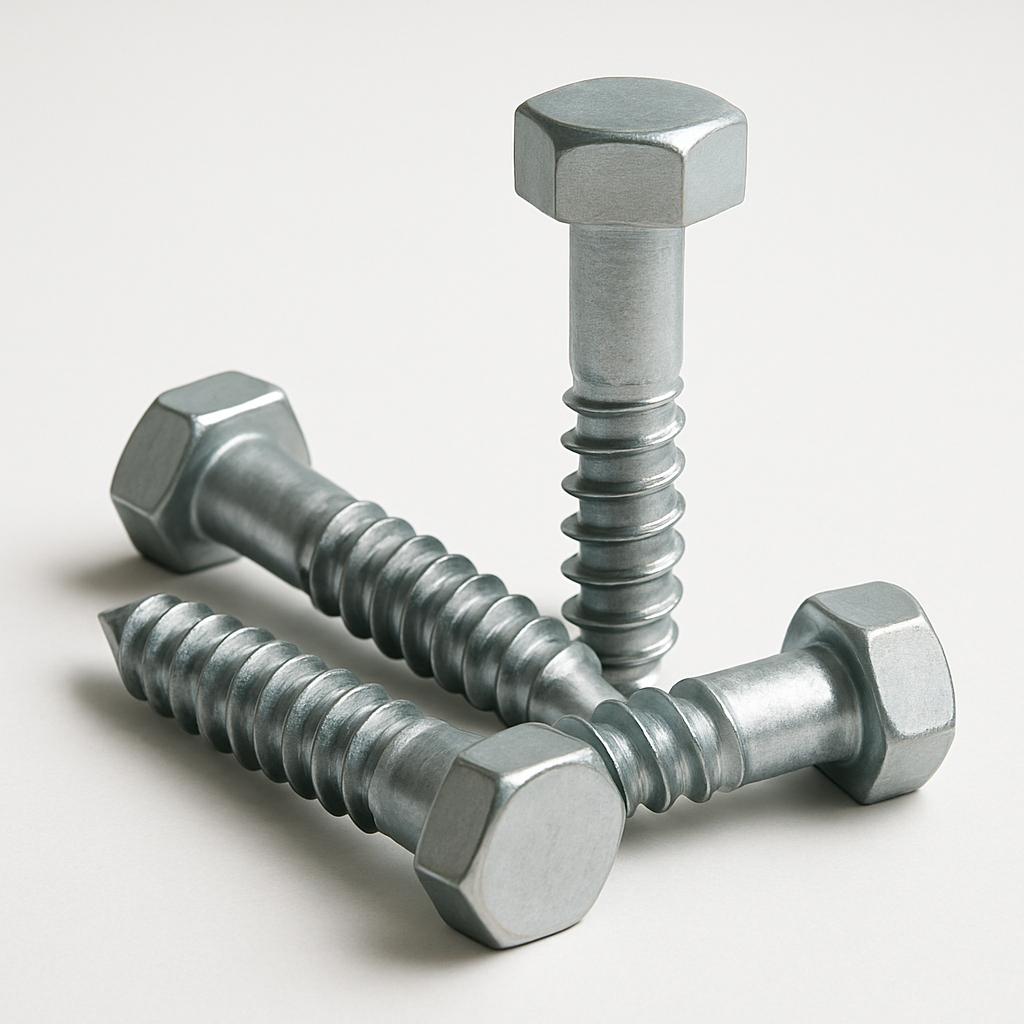 zinc screws with hex heads scattered beside a nut driver on a work mat
