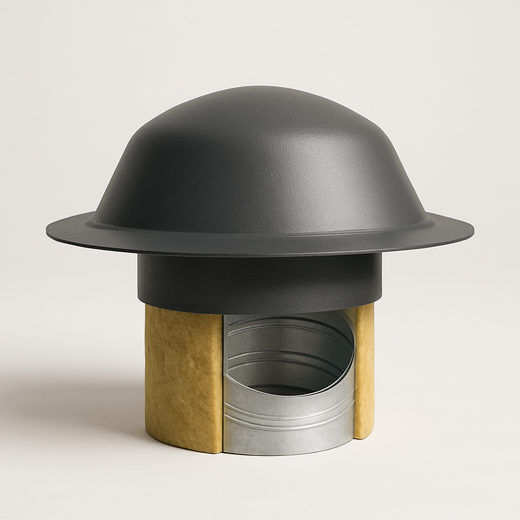 cutaway style view of an insulated roof termination showing layered walls and a flange