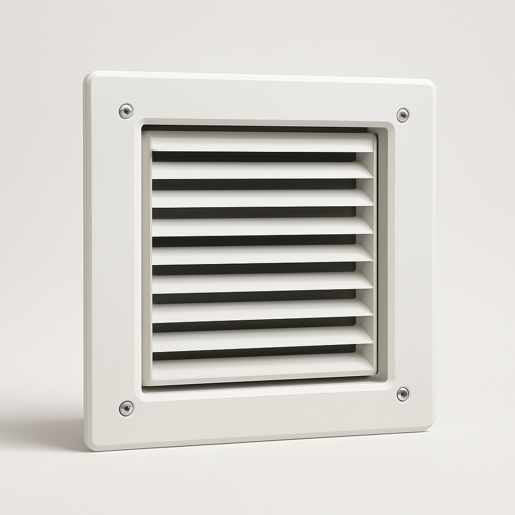 close view of passive air grille showing flat face, clean edges, and screw holes