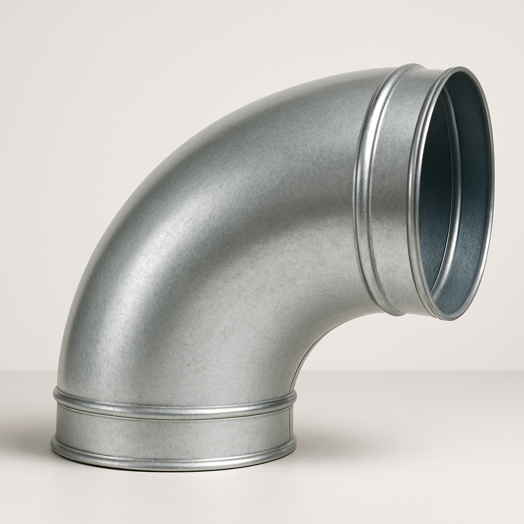 smooth long curved metal fitting shown in profile with both circular ends visible