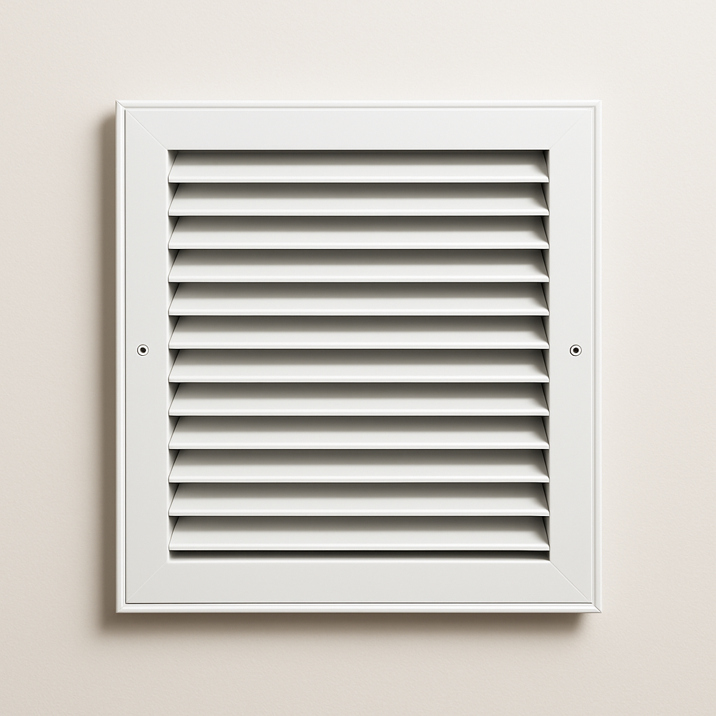 ceiling vent cover viewed from below with rows of clean louvers
