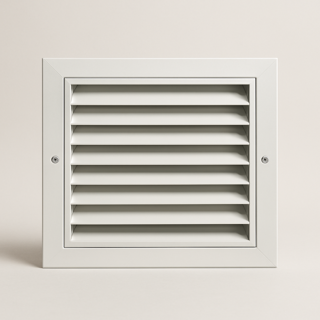 heavy rectangular transfer vent cover with deep louvers and a sturdy frame
