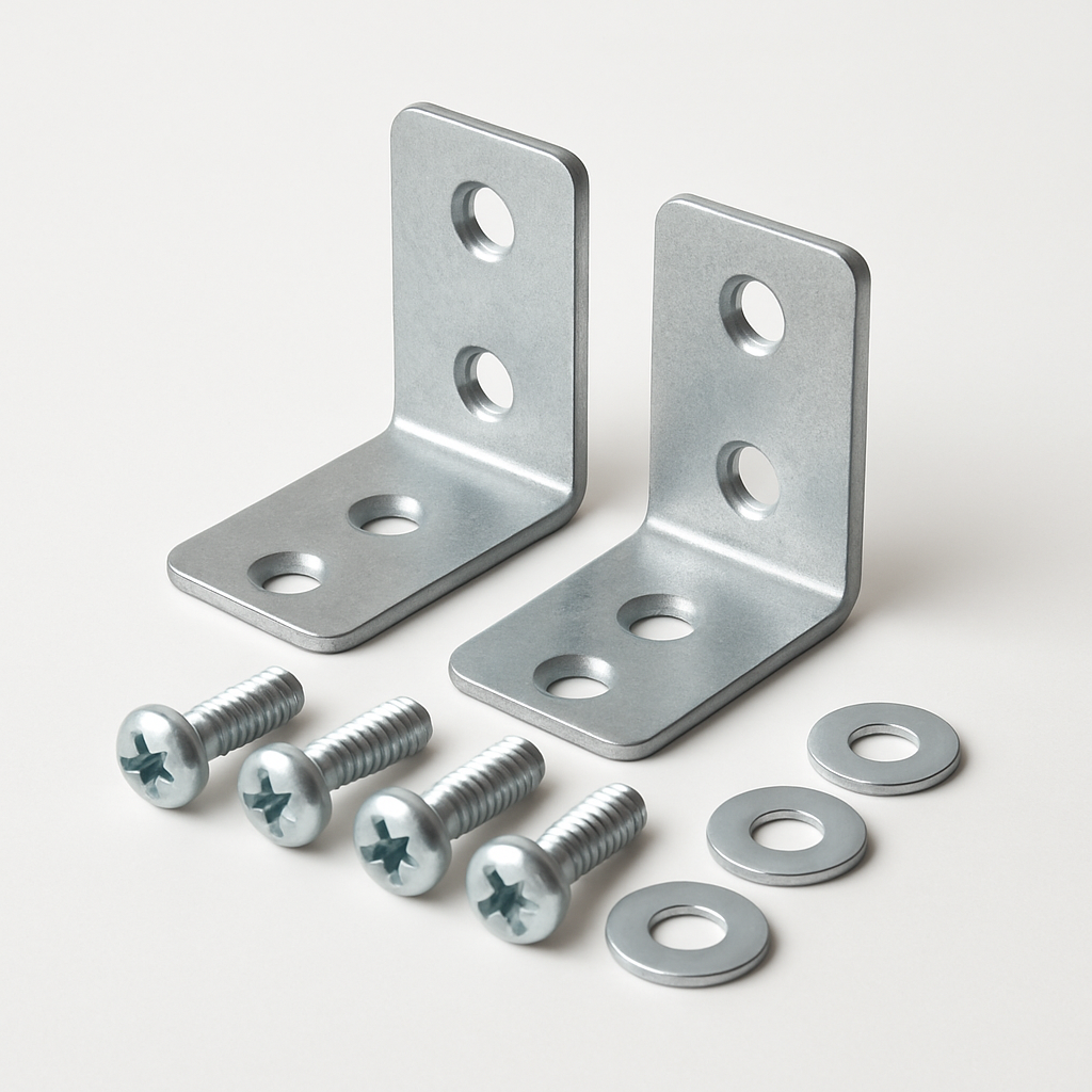 angled view of bent metal supports showing right angle shape and silver finish