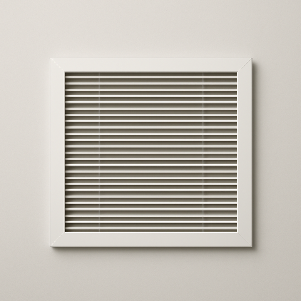 compact white grille with a slim border around narrow vent blades