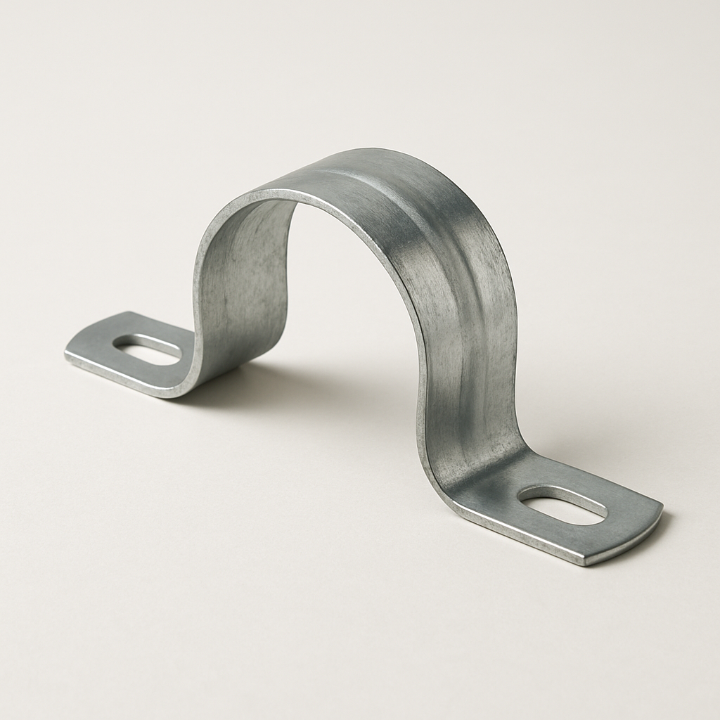 galvanized punched strap wrapped around a small pipe on a workbench