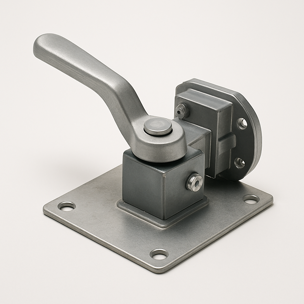 galvanized duct fitting with a curved quadrant plate and lockable handle on the side