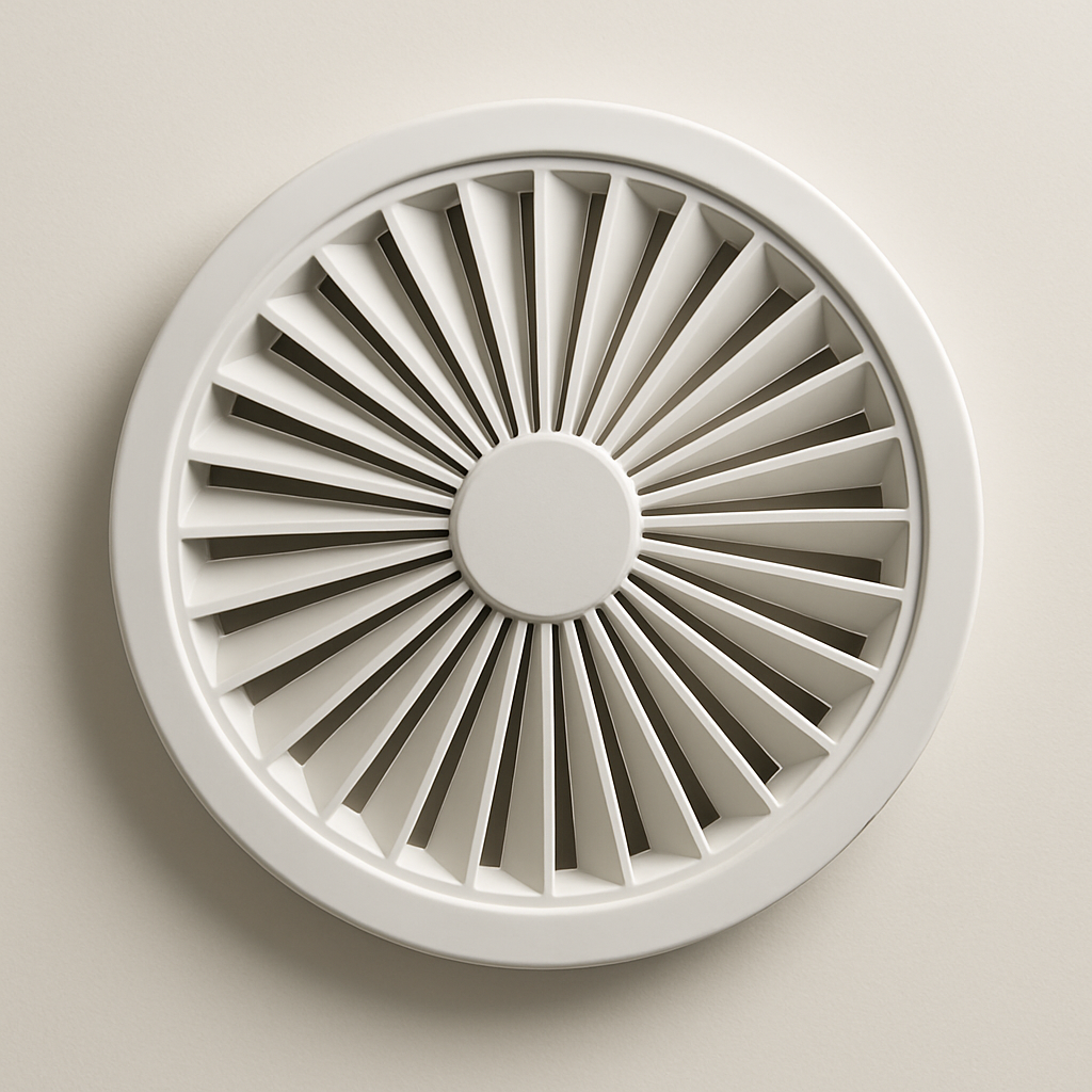 round white diffuser face with radial slots spreading outward from a center hub