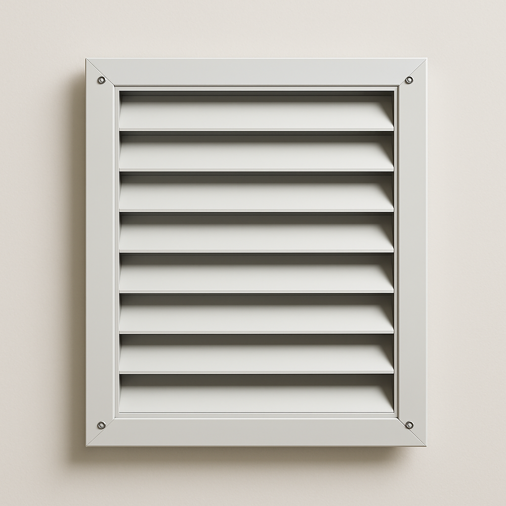 side view of a general ventilation opening showing shallow slats and flat metal edges