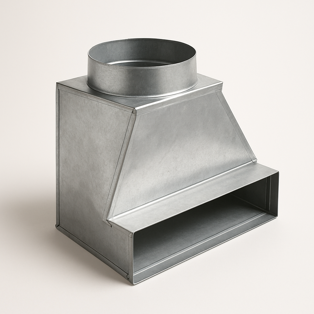 compact galvanized register boot with rectangular face and round side inlet