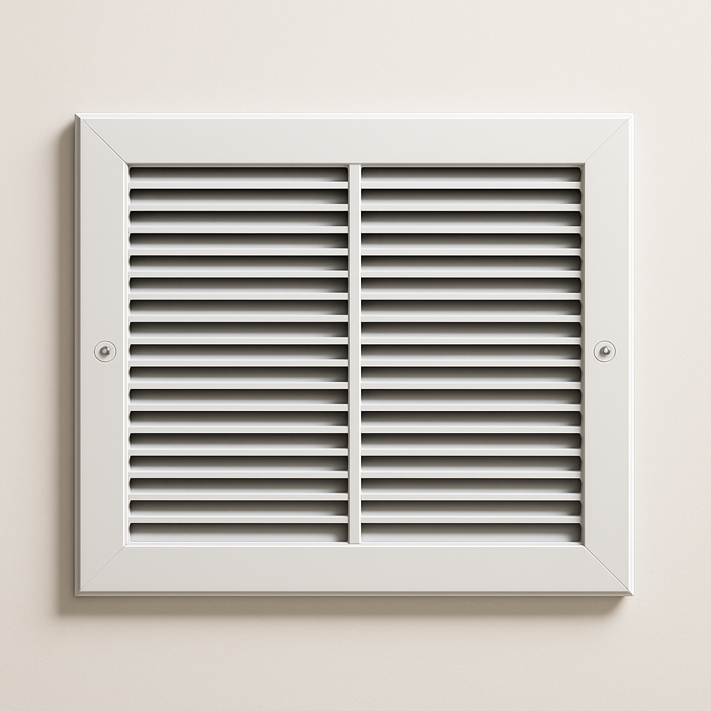 rectangular vent cover on a light wall with a clean flat frame