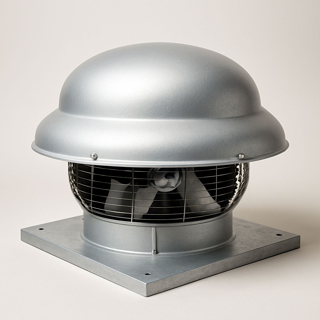 weather resistant roof ventilator with domed metal cap and square curb base