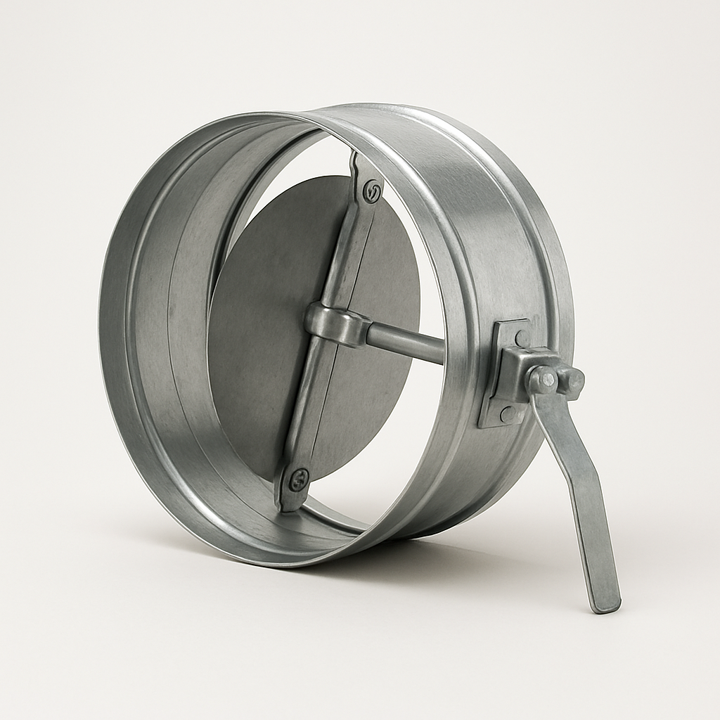 round metal sleeve with split butterfly blades centered on a horizontal pivot shaft