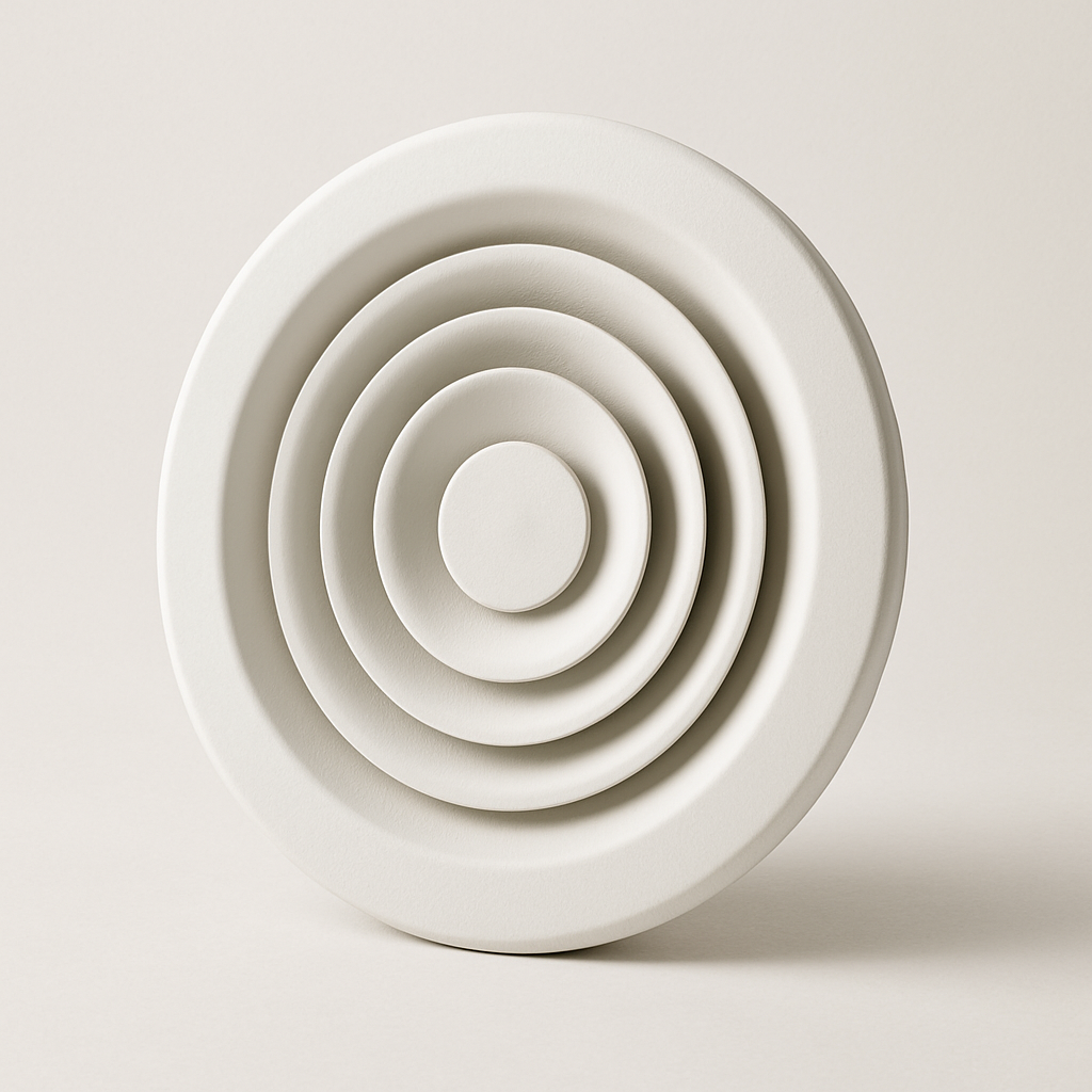 close view of round concentric vent rings with a smooth painted rim
