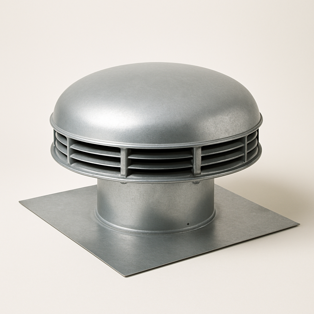 circular metal roof opening cover with screened sides on a neutral background