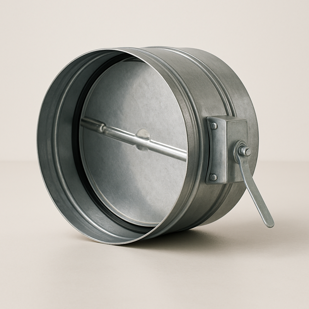 silver round sleeve with a small exterior lever resting on a plain gray workbench