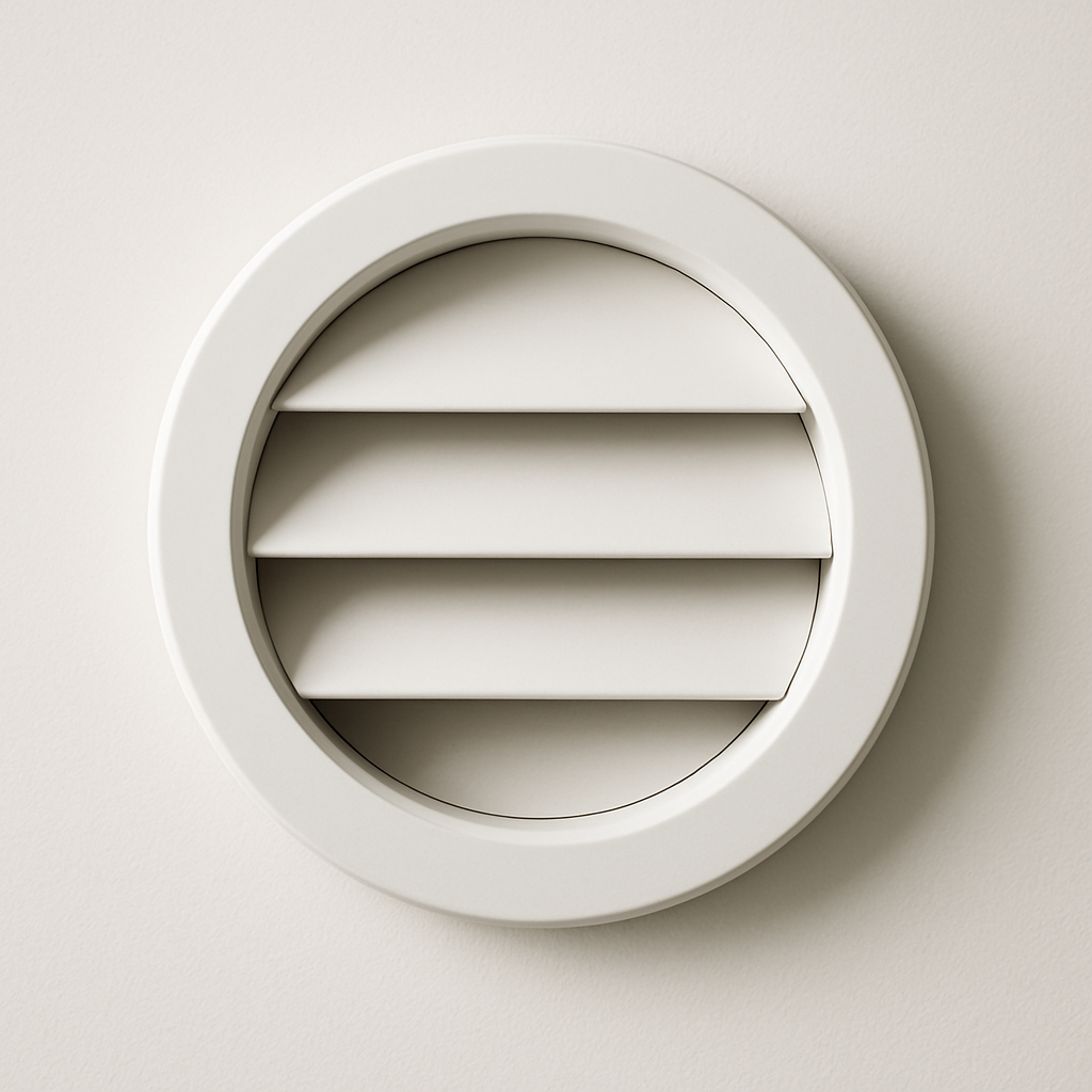 close-up of circular duct termination with fine screen and shallow raised edge