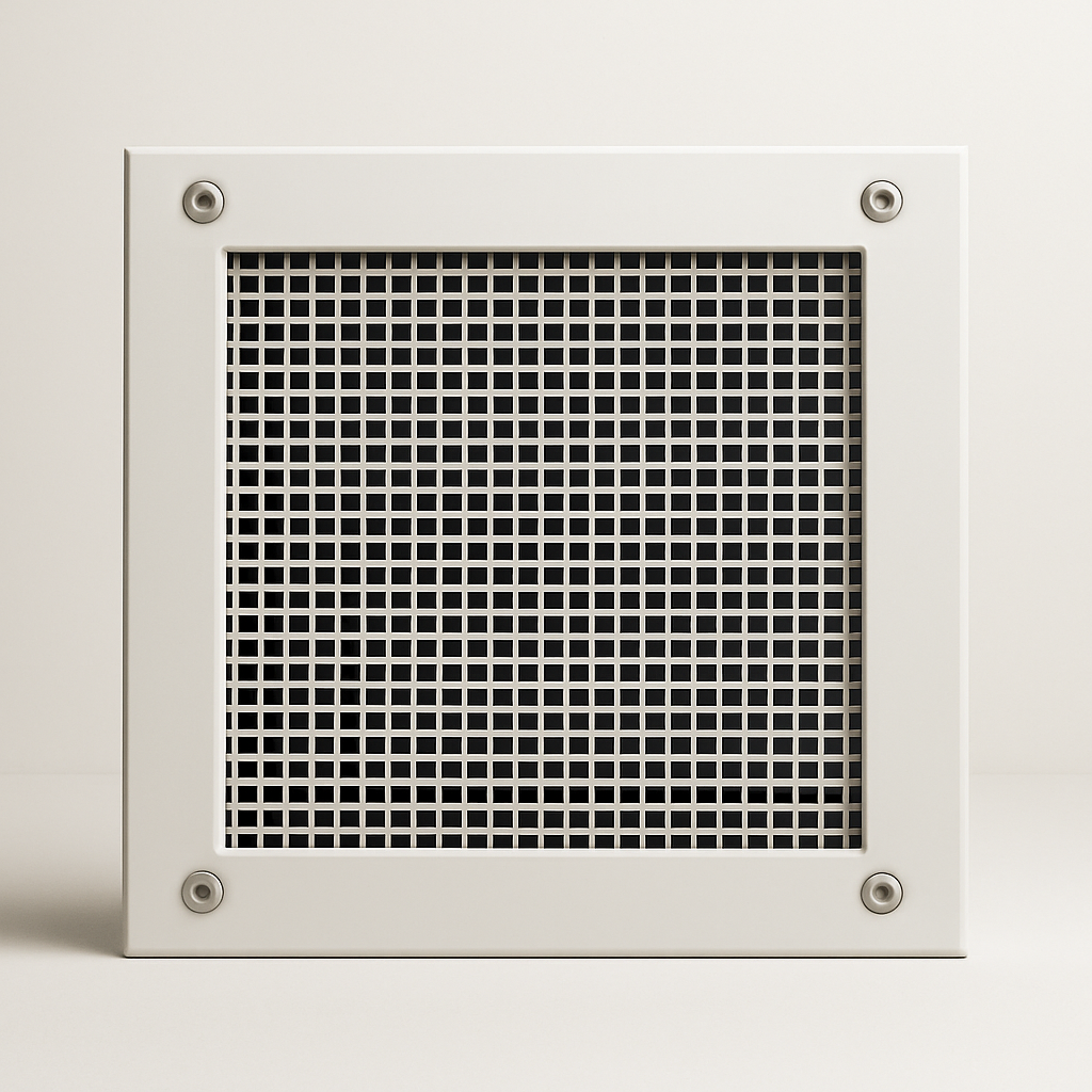 heavy duty metal grille with thick bars and tamper resistant screw points