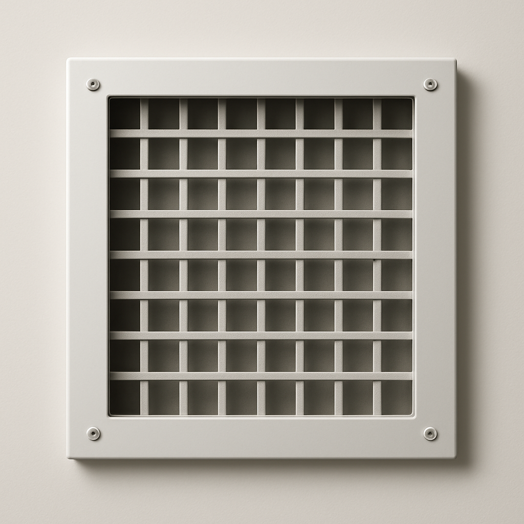 protective vent cover on a service room wall with a reinforced frame