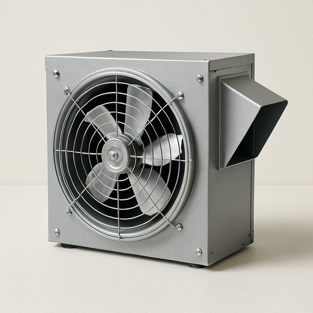 ceiling ventilation unit with flat white grille and side duct outlet for tight spaces