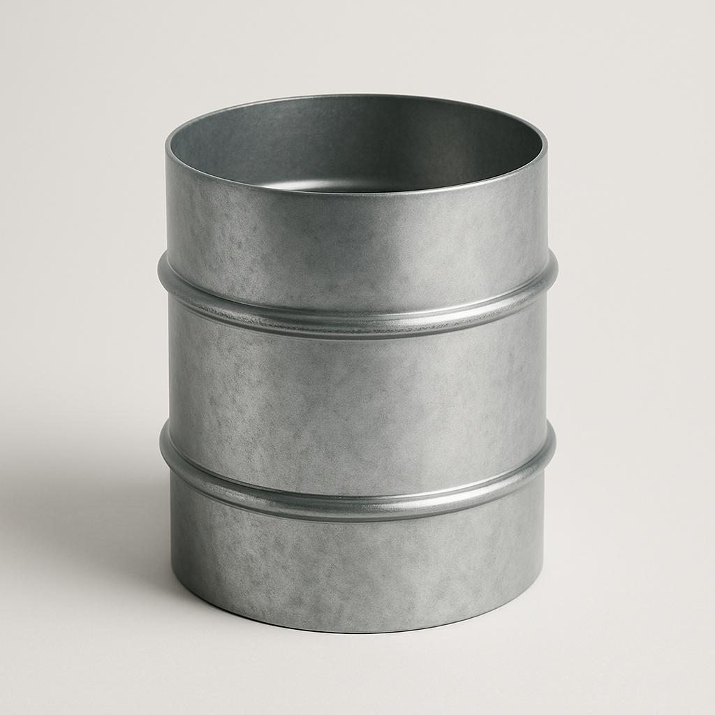 straight galvanized sleeve connector standing upright with open circular top