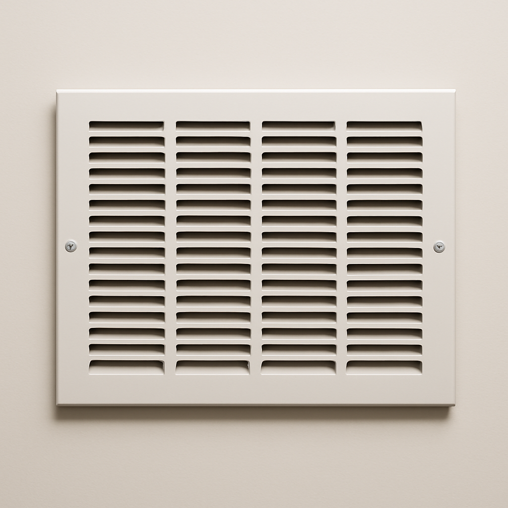 thin rectangular grille on a work surface with pressed louver rows