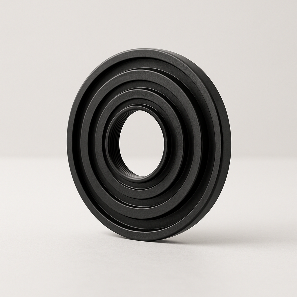 side view of a circular stepped vent showing raised layers and smooth painted finish