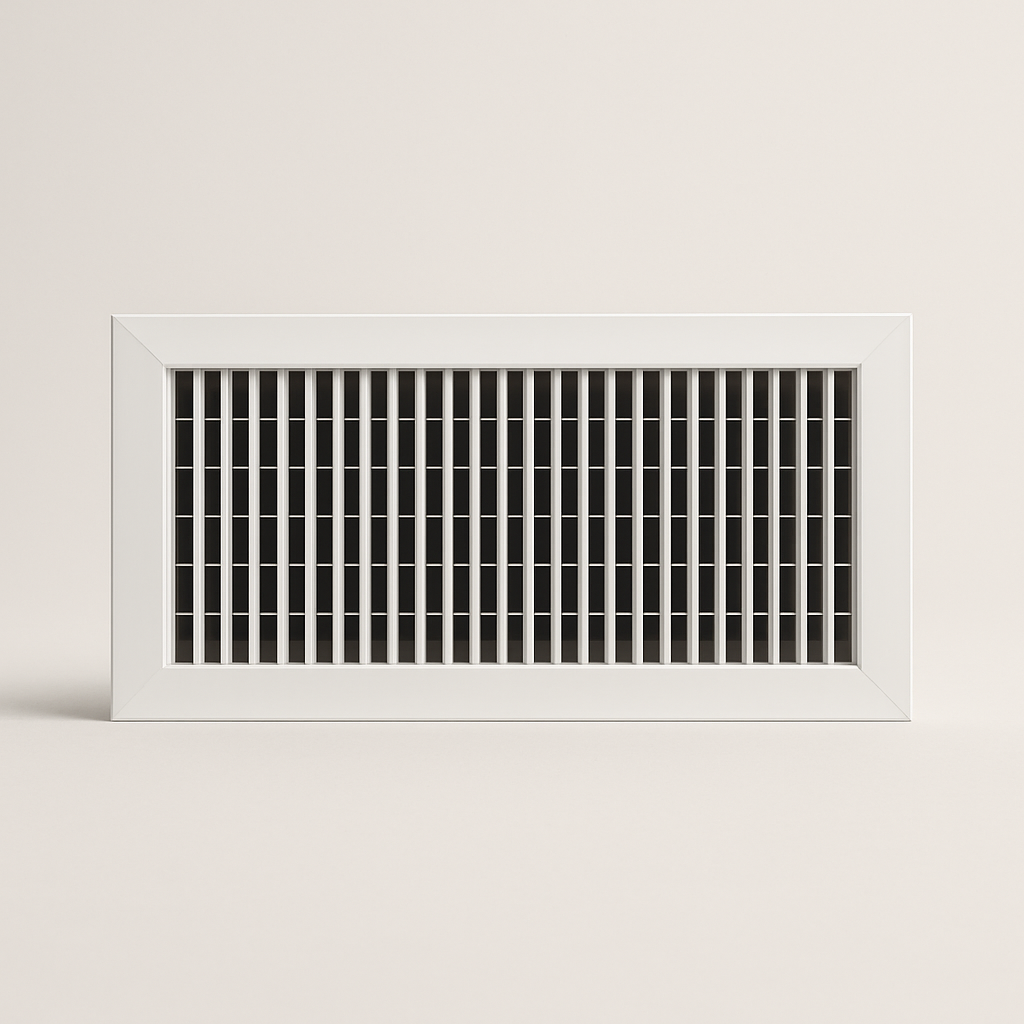 surface mounted grille with straight horizontal bars and a neat white border