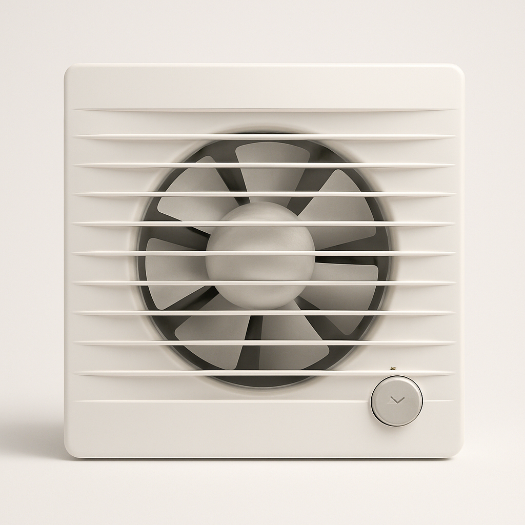 product layout showing vent cover, metal housing, and small timer control on a plain surface