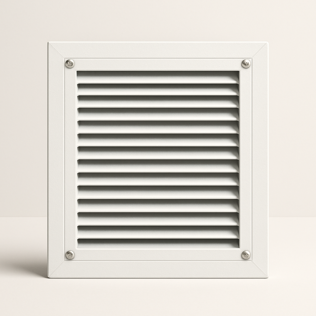 white wall grille with opposed blades for passive airflow between rooms